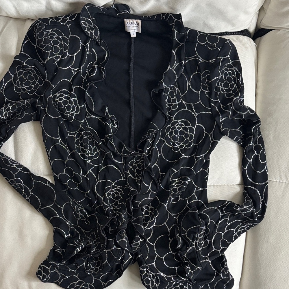 Armani Collezioni Black and Silver Floral Blouse